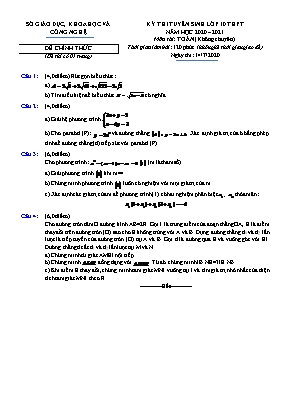 Đề thi tuyển sinh vào Lớp 10 THPT môn Toán - Năm học 2020-2021 - Sở giáo dục, khoa học và công nghệ